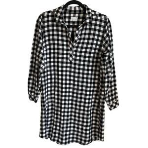 J. Jill Gingham Plaid Tunic Dress Pockets Sz M Black White Cottagecore Preppy